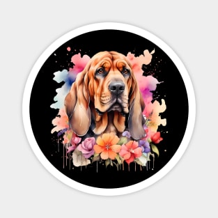 A bloodhound decorated with beautiful watercolor flowers Magnet